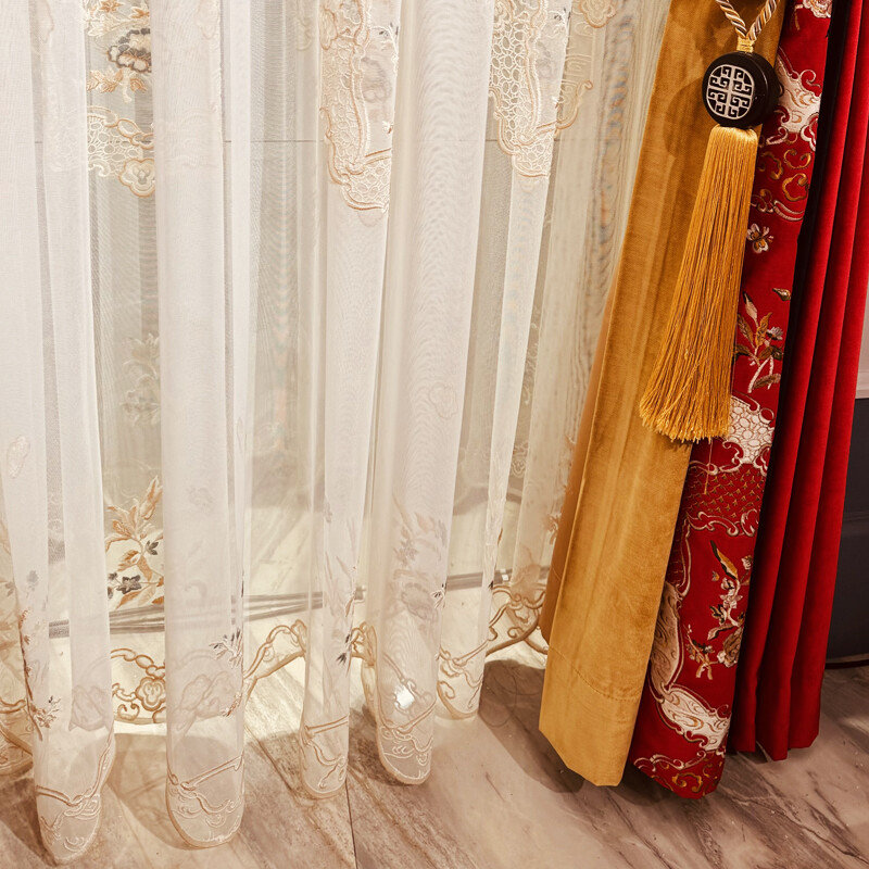 Custom luxury embroidery red thick velvet cloth curtain valance drape C1661