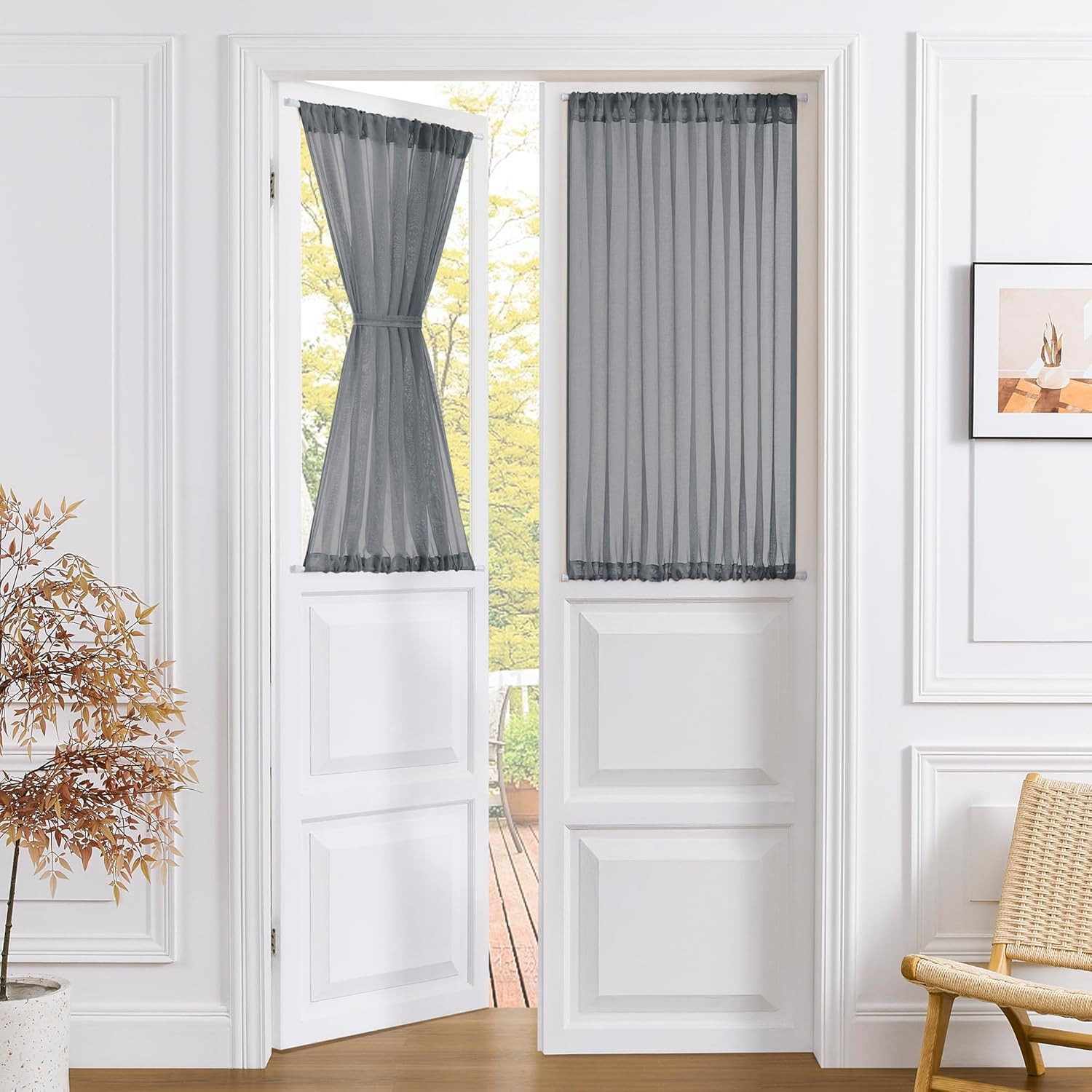 Small Sheer Door Curtain Closet Linen Textured Curtain Sheers Doorway Light Filt