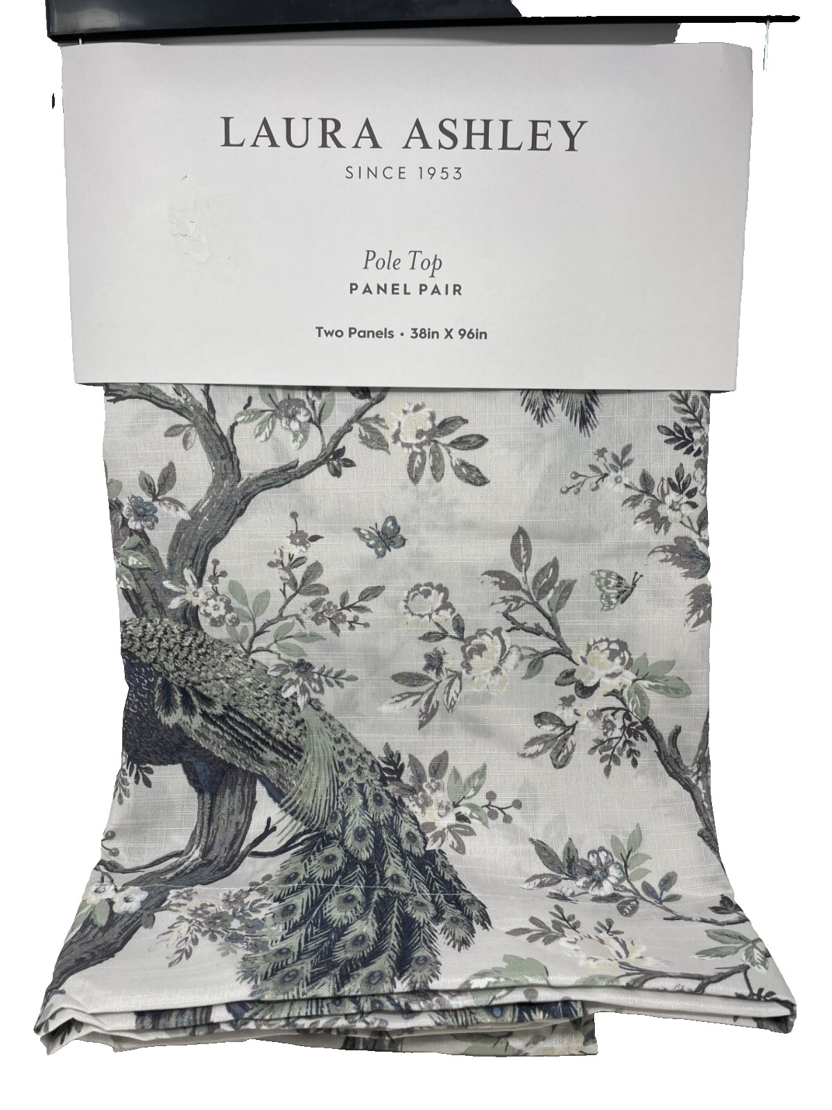 New Laura Ashley Belvedere Peacock Drapes Curtains 38 x 96 Set of 2 ~Navy~Blue~