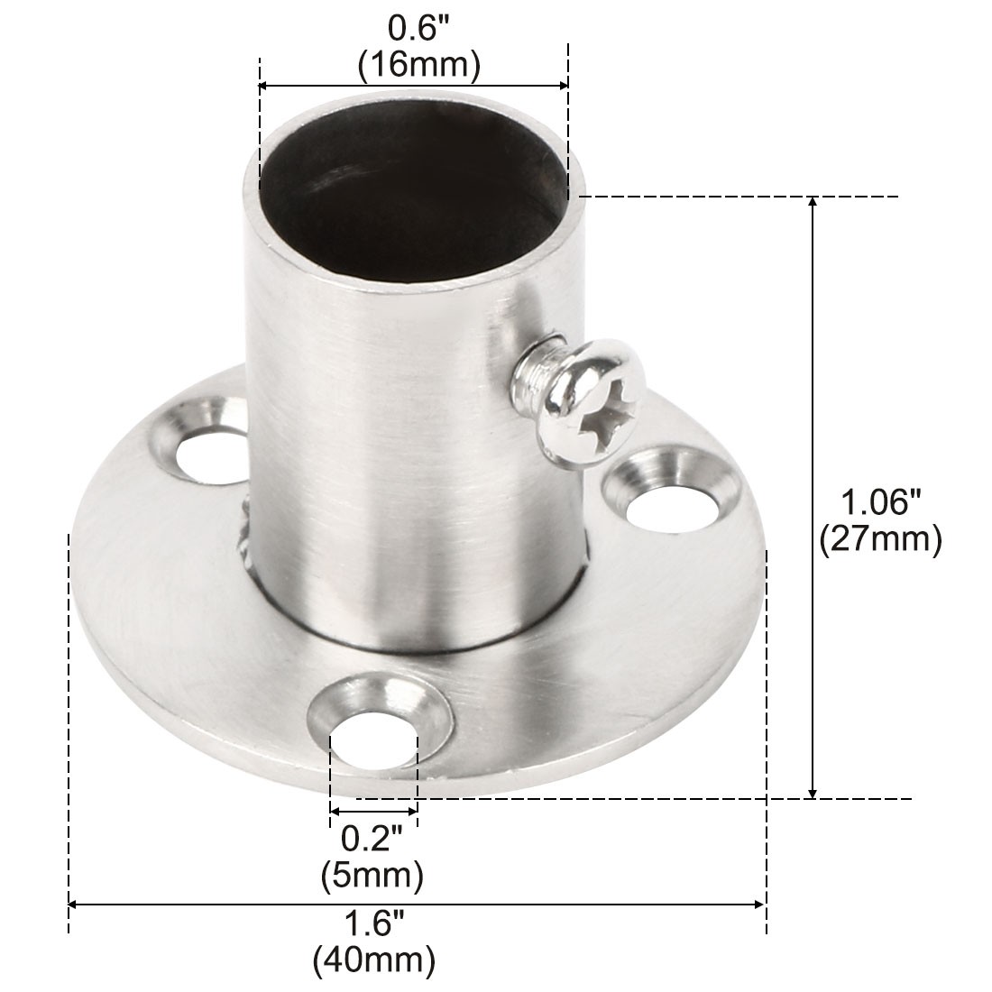 Stainless Steel Cabinet Closet Rod Bracket Holder Flange Socket 16mm Dia 2pack