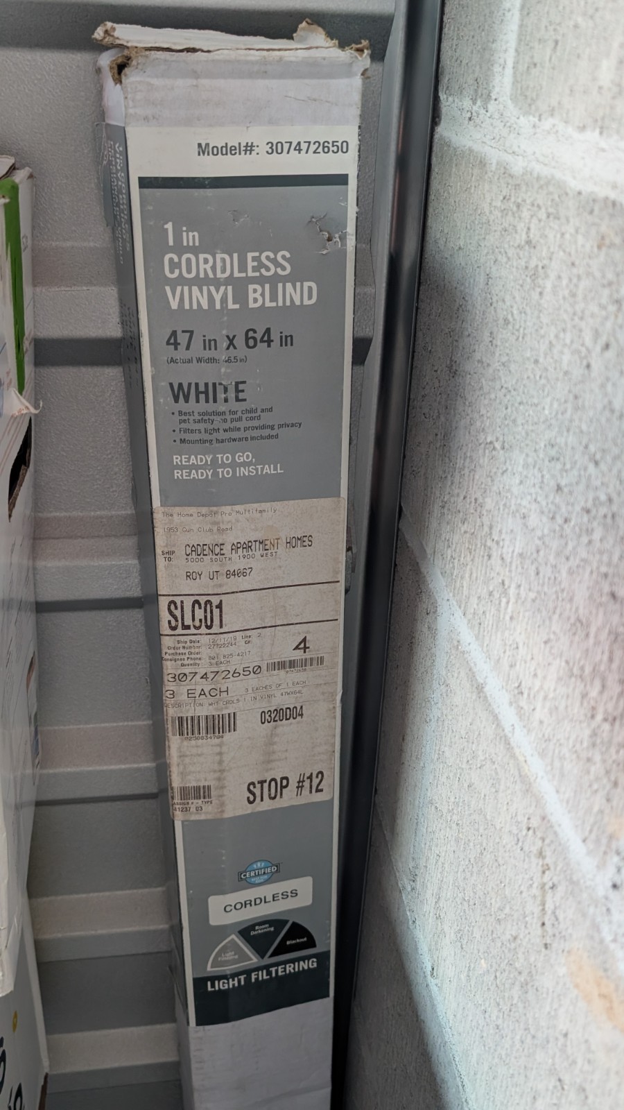 Cordless Vinyl Blind White 47 in x 64 in 1 in Slats Light Filtering 307472650