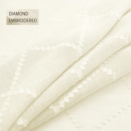 Solid Lattice Diamond Embroidery Faux Line 52″W x 96″L (Pack of 2) Cream Beige