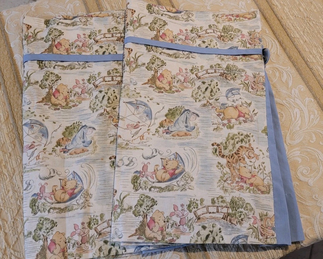Vintage Winnie Pooh Curtain Balloon Valance Set Of 2 Day In The Park 20×51″