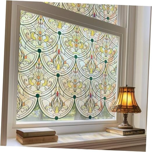 Película decorativa 3D para ventana de vitral, 23,6 x 70,8 pulg. Hierro dorado