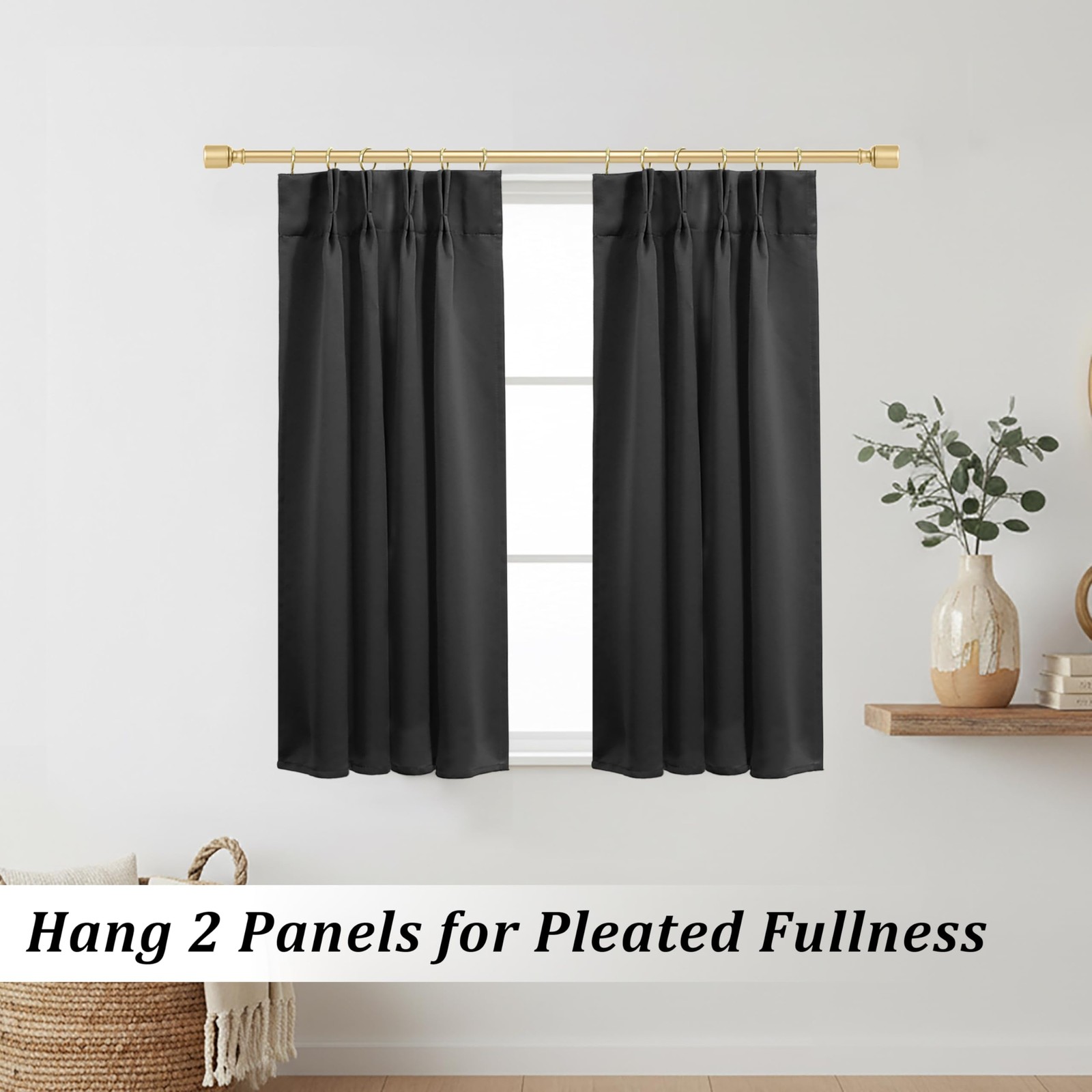 Small Window Curtains Single Panel, Pinch Pleated 36 Inch Blackout Thermal Sh…