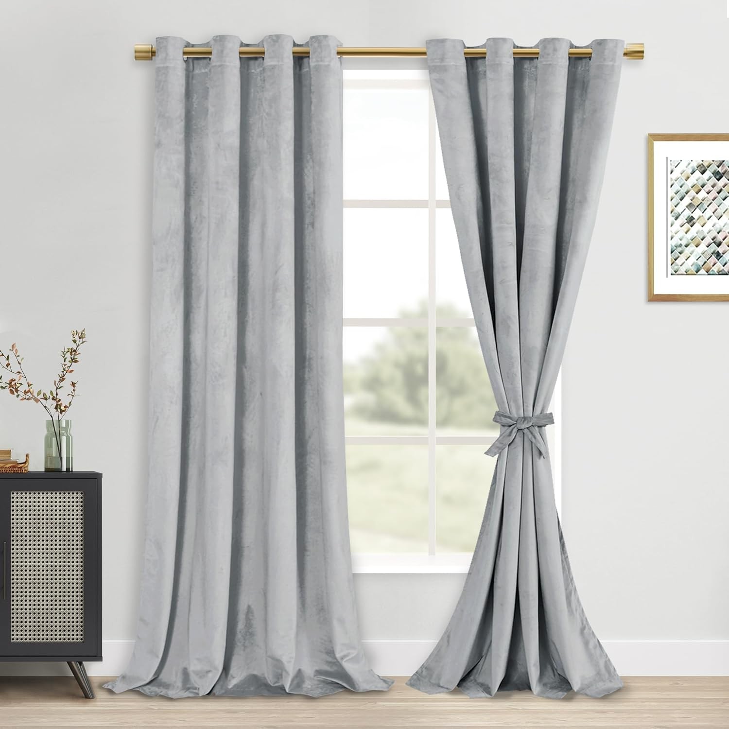 DWCN Velvet Curtains – 96 Inches Long Super Soft Luxury Grommet Tieable Window