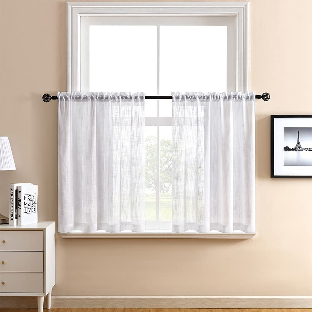 XTMYI Farmhouse Kitchen Curtains 36 Inch 25″W x 36″L (Pack of 2), White