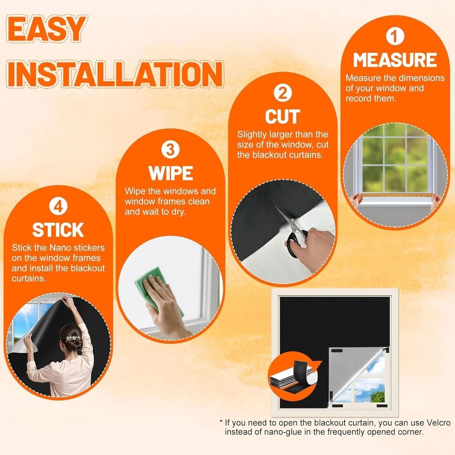 100% Black Out Window Cover Portable Blackout Shades Adhesive Thermal Blackout