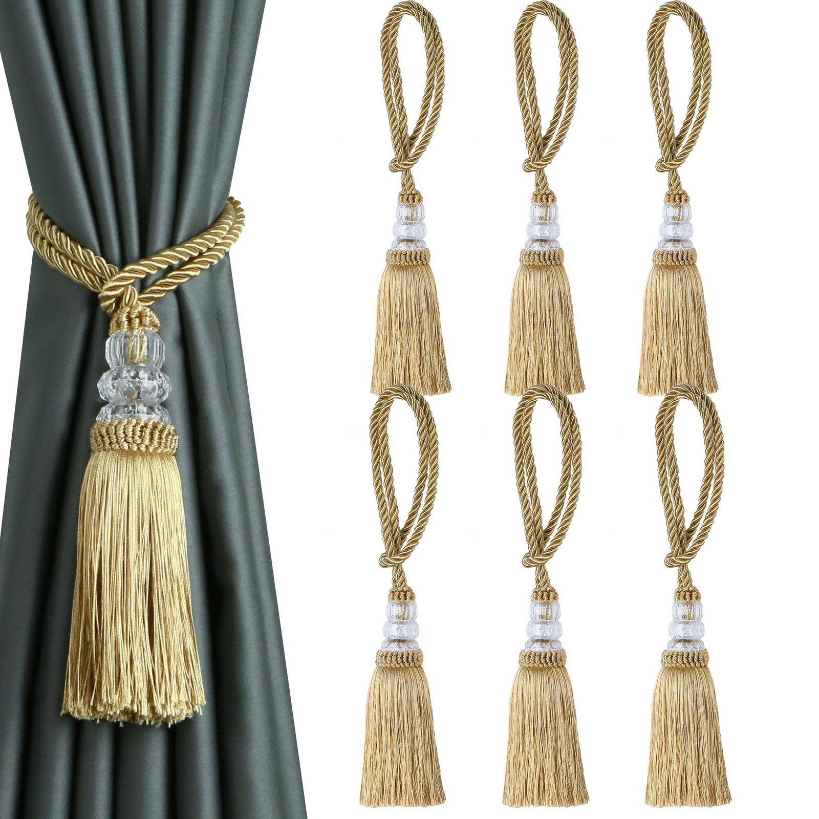 6 Pack Curtain Tiebacks with Tassel, Outdoor Elegant Decorative Curtain Holdb…
