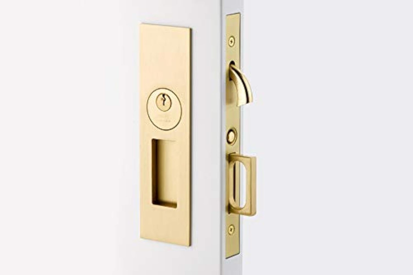 Emtek Pocket Door Mortise – Narrow Modern Rectangular Keyed Function (Flat Bl…