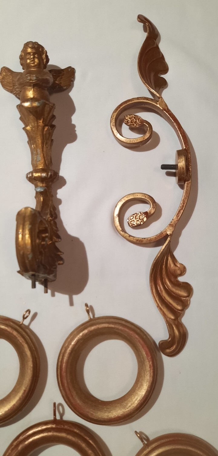 Antique Cast Iron Drapery Finials Hardware Angel Cherub With 8 Drapery Rings