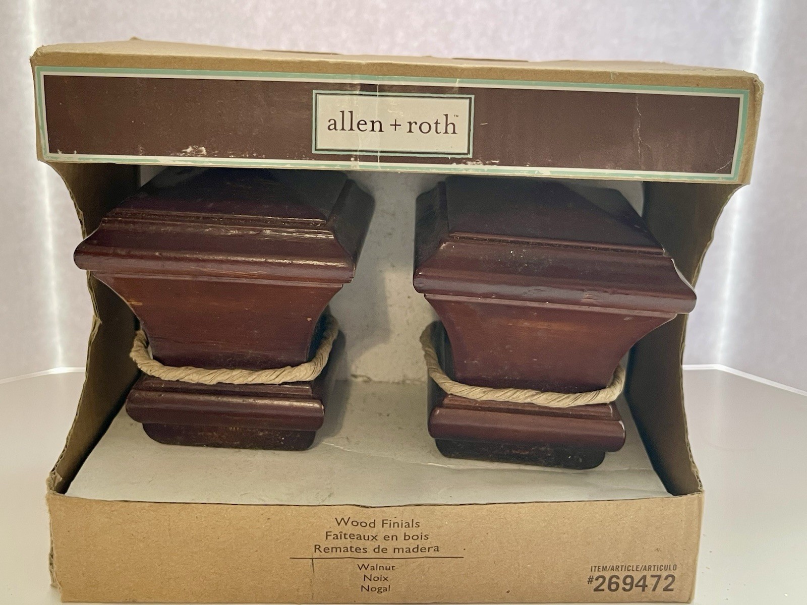 Brand New Allen & Roth Finials Brown/walnut Finish Fits 1 3/8” Or 1 3/4”