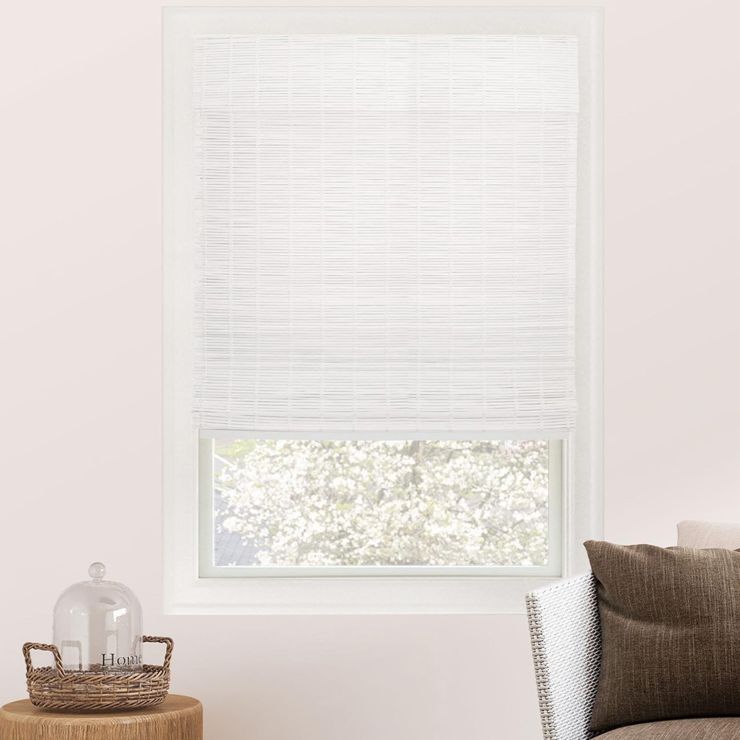 Chicology Bamboo Roman Shades Snow White Light Filtering 31×64 #R018