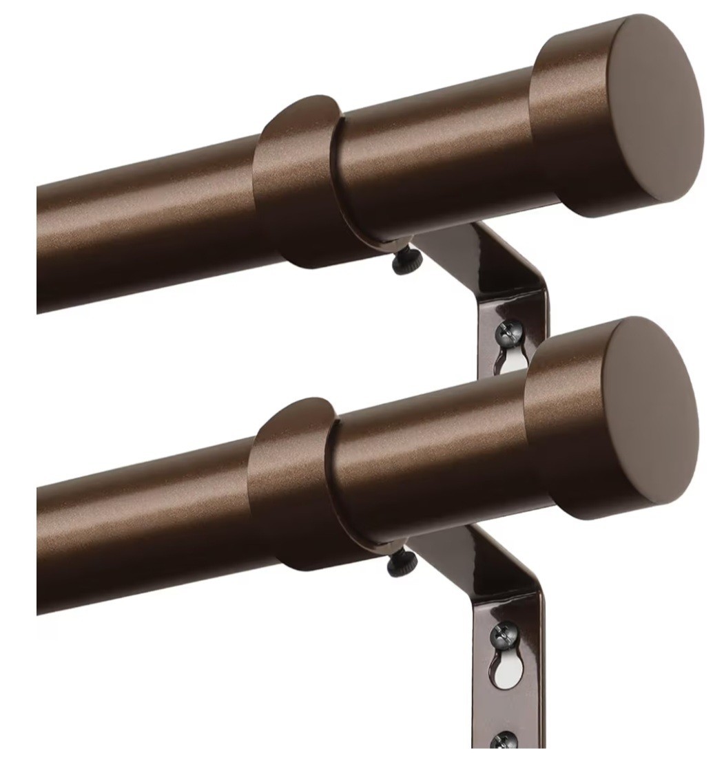 Kamanina 2-Pack Curtain Rods 32″-58″ Bronze/Brown 1″ Rod Adjustable Holds 33lbs