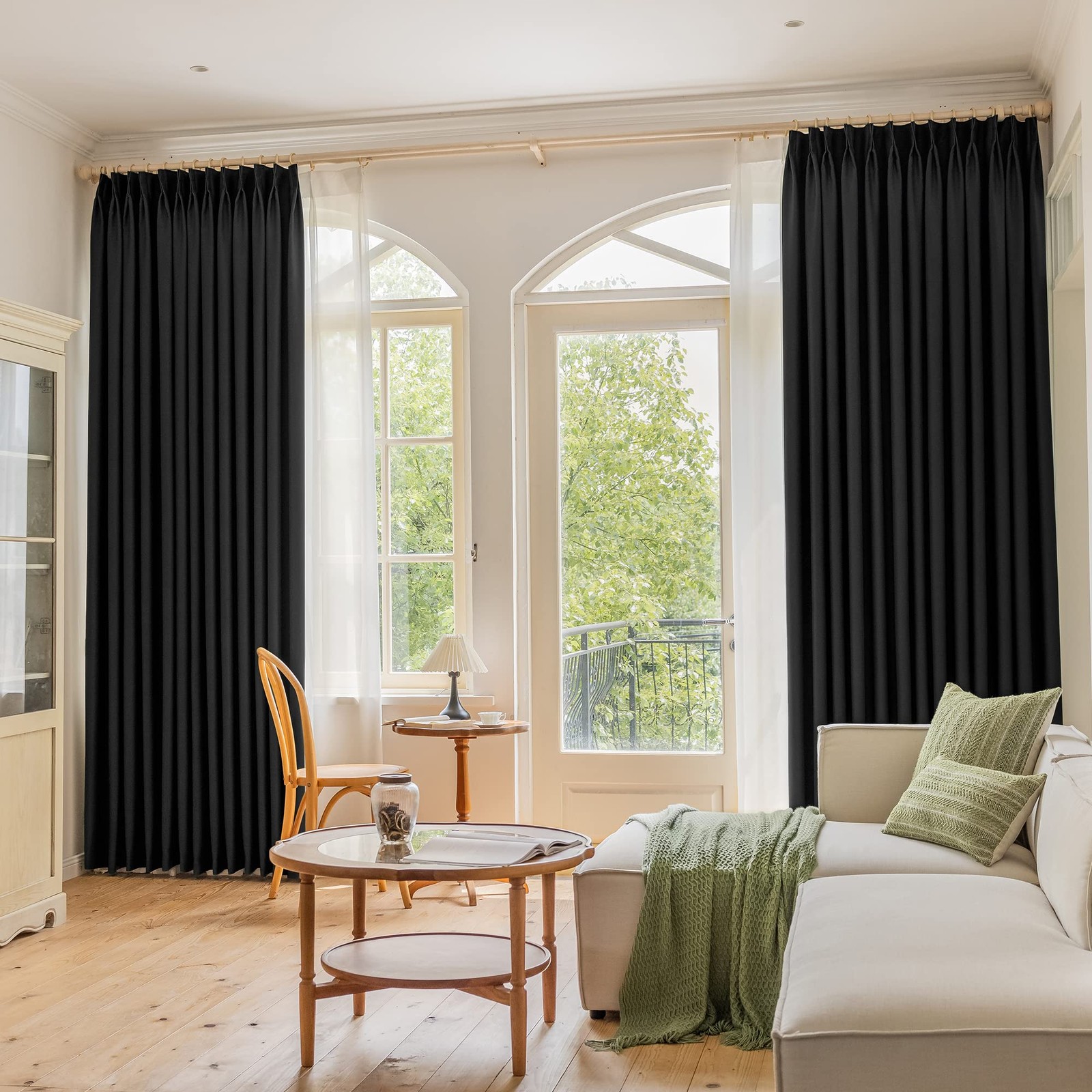 Oyring Black Blackout Pinch Pleat Curtain 72W X 96L Inches Thermal Insulated