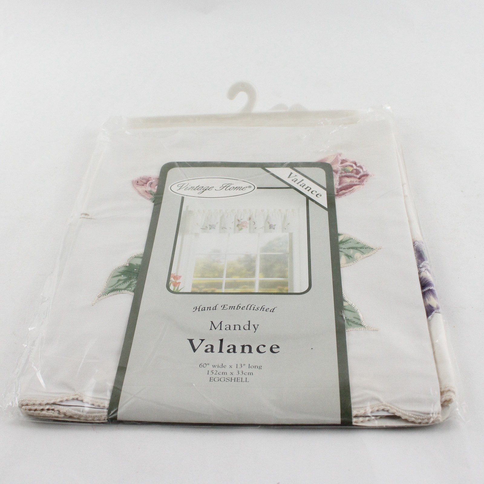 Vintage Home “Mandy” Valance Hand Embellished 60” x 13” Eggshell, New in Pack