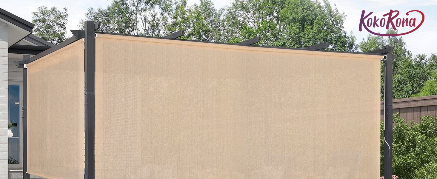 Outdoor Roller Shades 6′ W x 8 L (72″ W x 96″ H), Cordless Patio Shades Roll Up
