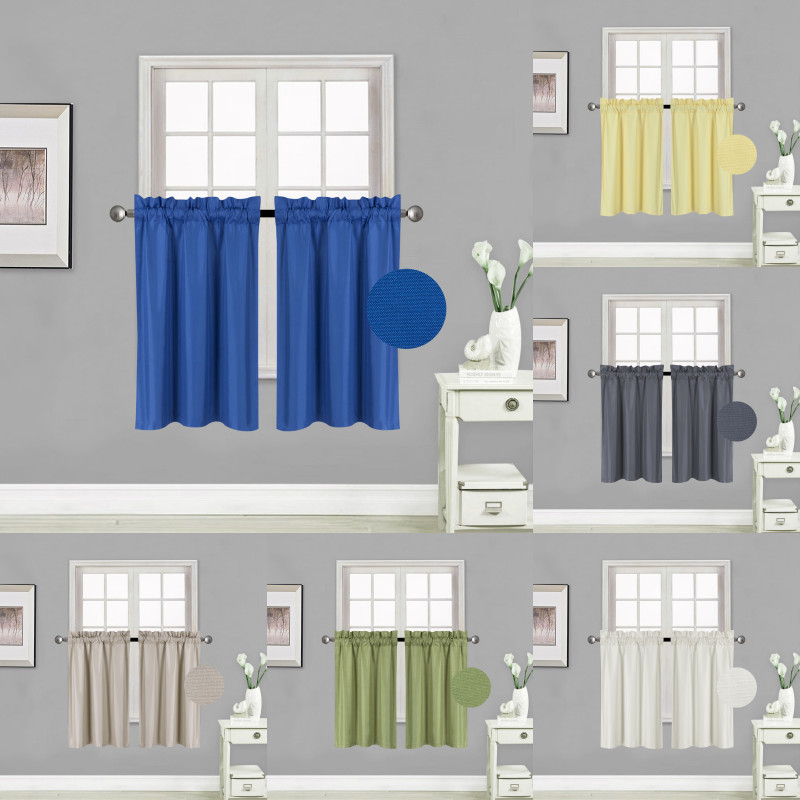 1 Pair Rod Pocket Faux Silk Window Curtain Blackout Light Blocker 30″x36″ RS5