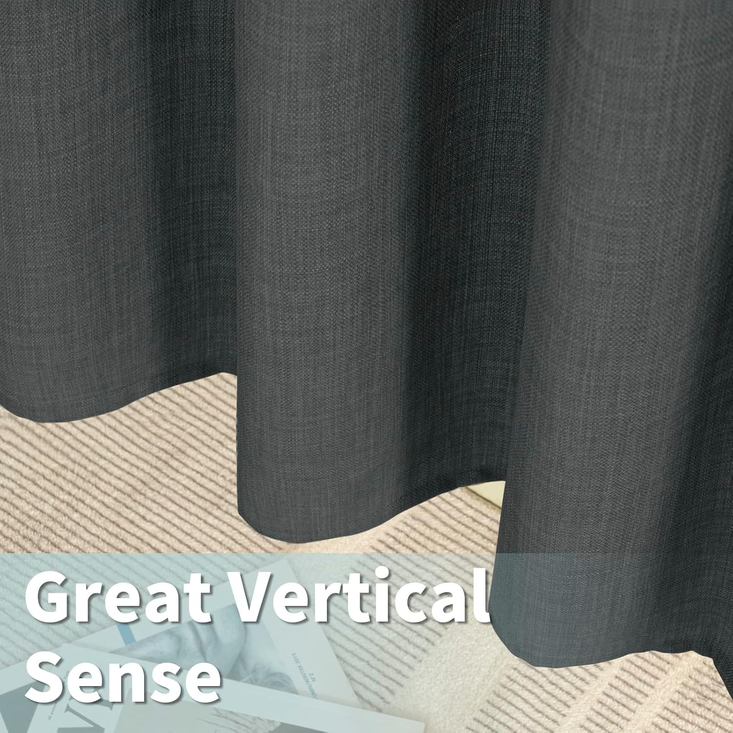 LAMIT Linen Curtains 45 inch for Bedroom, Grommet Thick Linen Textured Privacy D