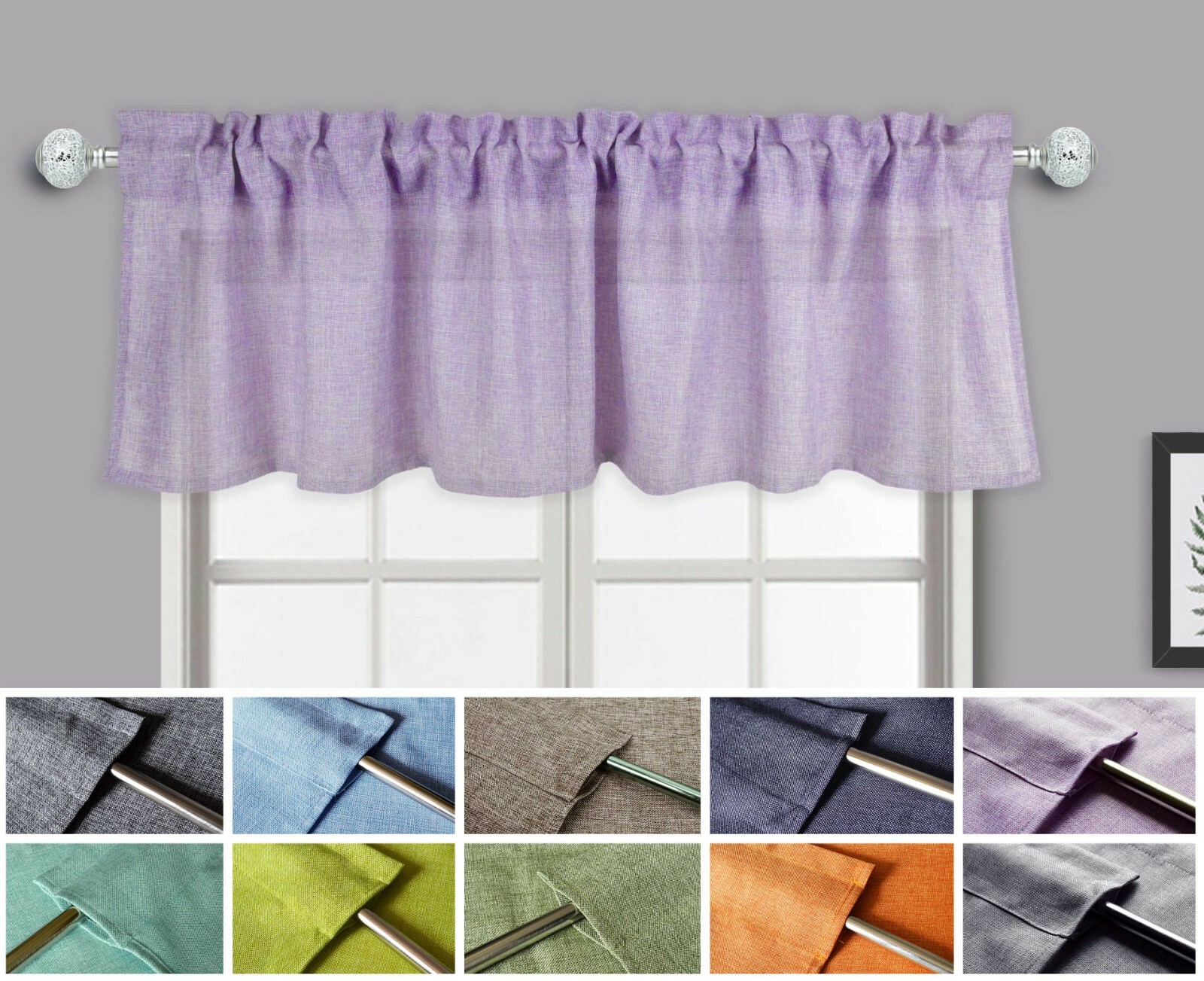 Aiking Home Faux Linen Semi-Sheer Window Valance, Size 56” x 16”, (1 Pack)