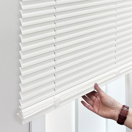 Cordless 1″ Mini Blinds, Flexible Slats, 46″W x 72″H, Pearl White Window Coverin