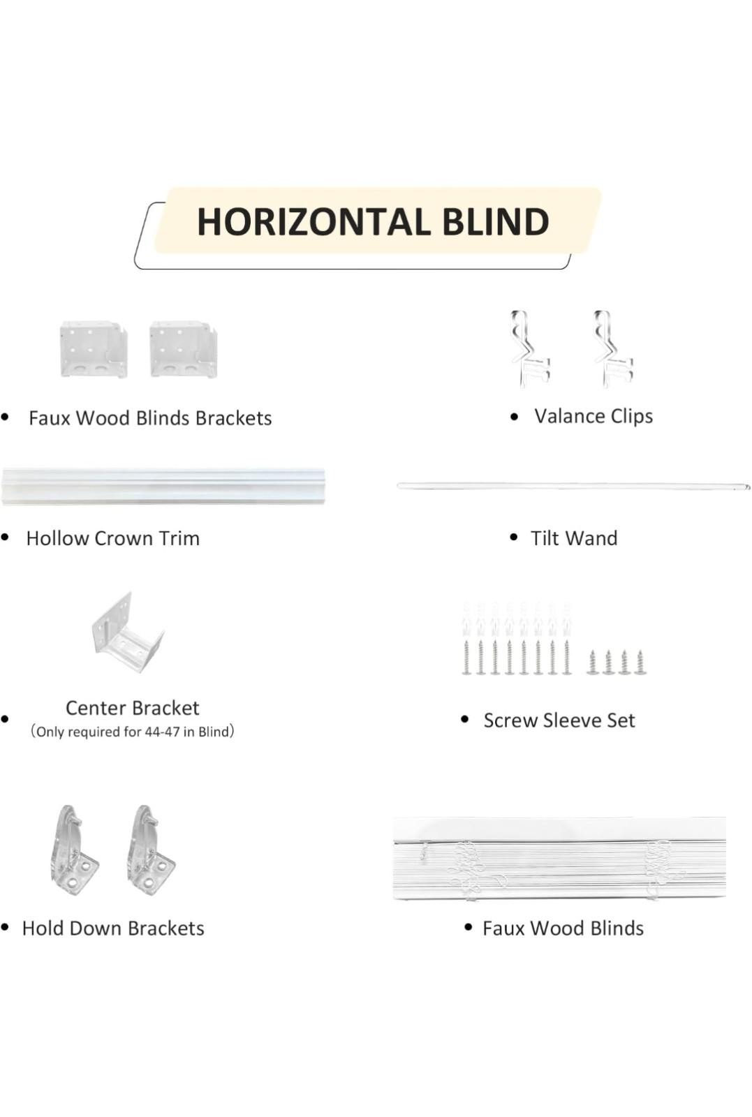 Faux Wood Cordless Horizontal Blind 44 in White Waterproof Moldproof Tilt Wand