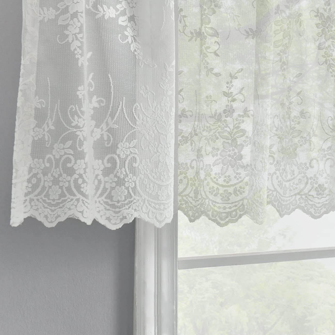 Lace Valance for Kitchen Window, Vintage Floral 52″W x 18″L (Pack of 1) Ivory