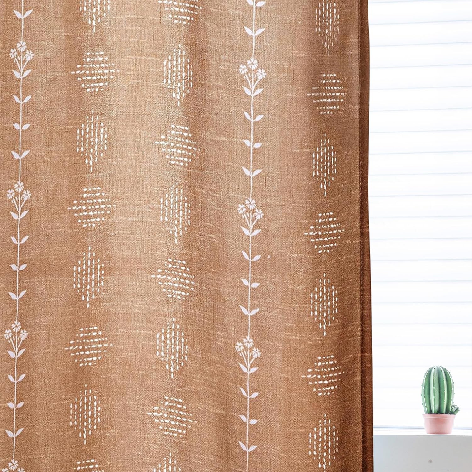 ENJOYBRIDAL Burnt Orange 63 Inch Long 2 Panels Boho Floral Drapes