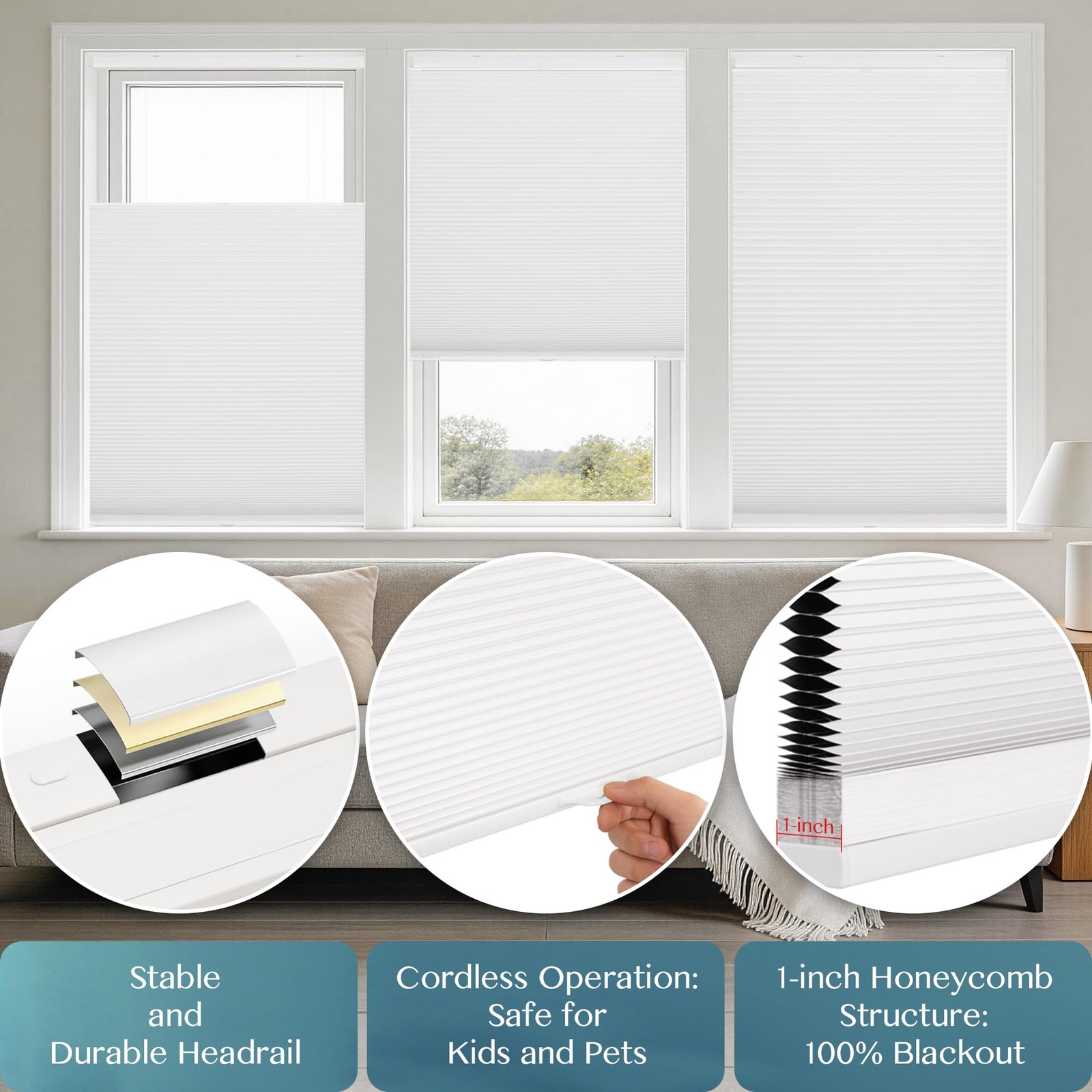 No Drill Waterproof 99% Blackout Cellular Shades Top Down Bottom Up(TDBU) Eas…