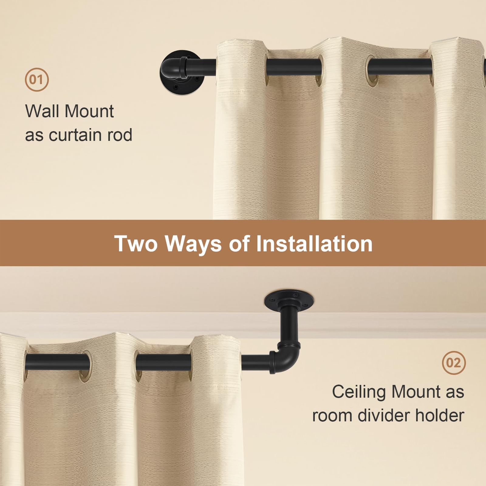 Heavy Duty Industrial Wrap Around Curtain Rod 120-240 Inch, 1-Inch Blackout R…