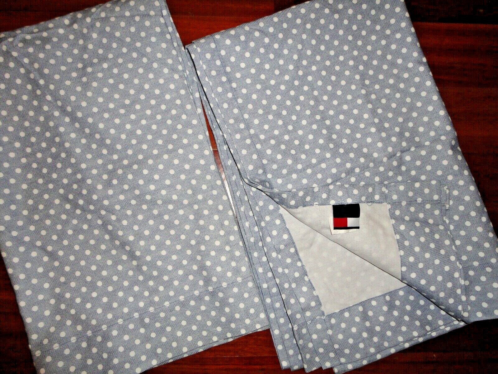 TOMMY HILFIGER BLUE WHITE CHAMBRAY DOT DOTS (PAIR) UNLINED WINDOW PANELS 50 X 83