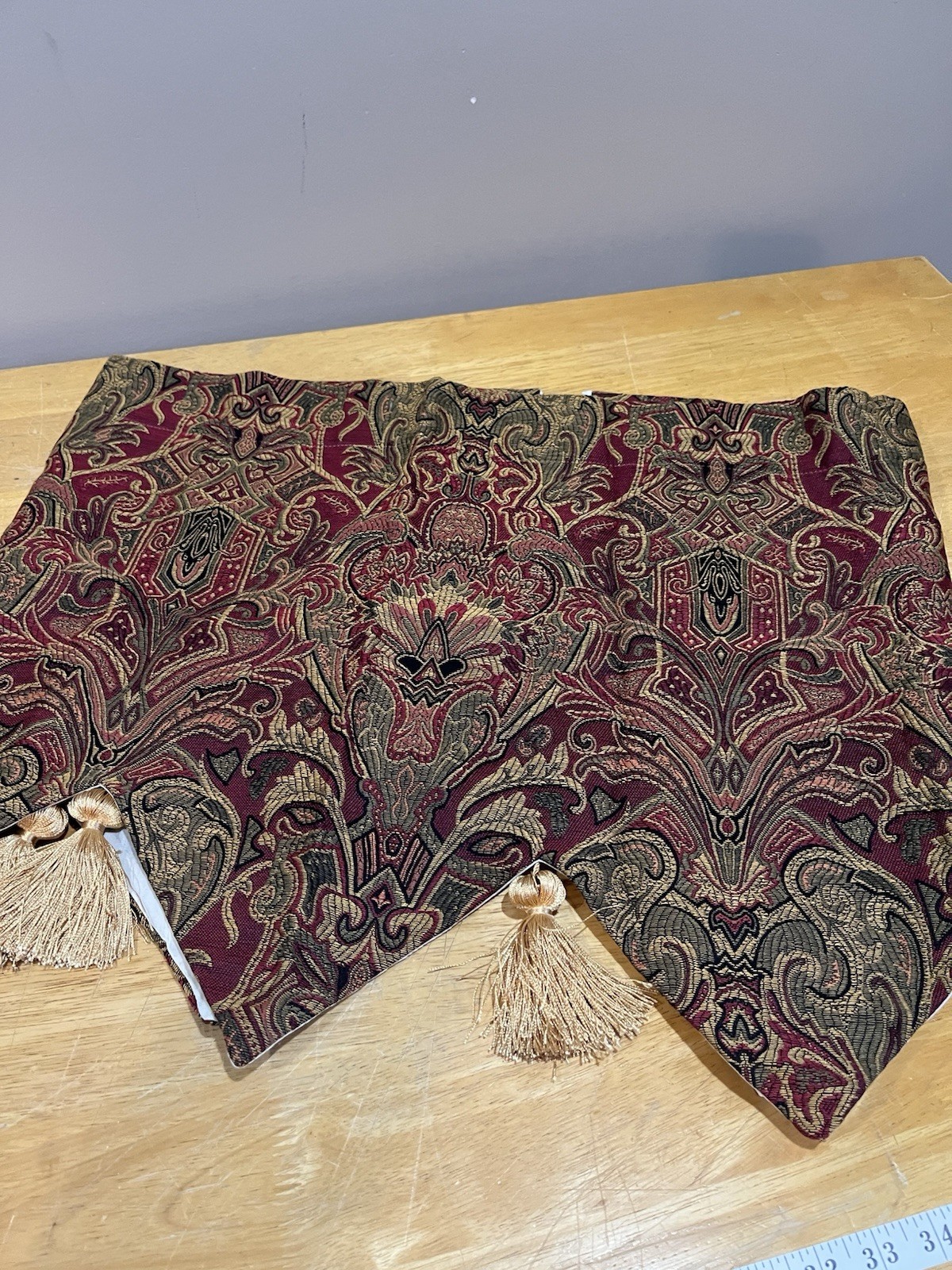 Vtg Springs Mahal tapestry valances 50″ x 20″ 4 point tassels Ruby & Gold