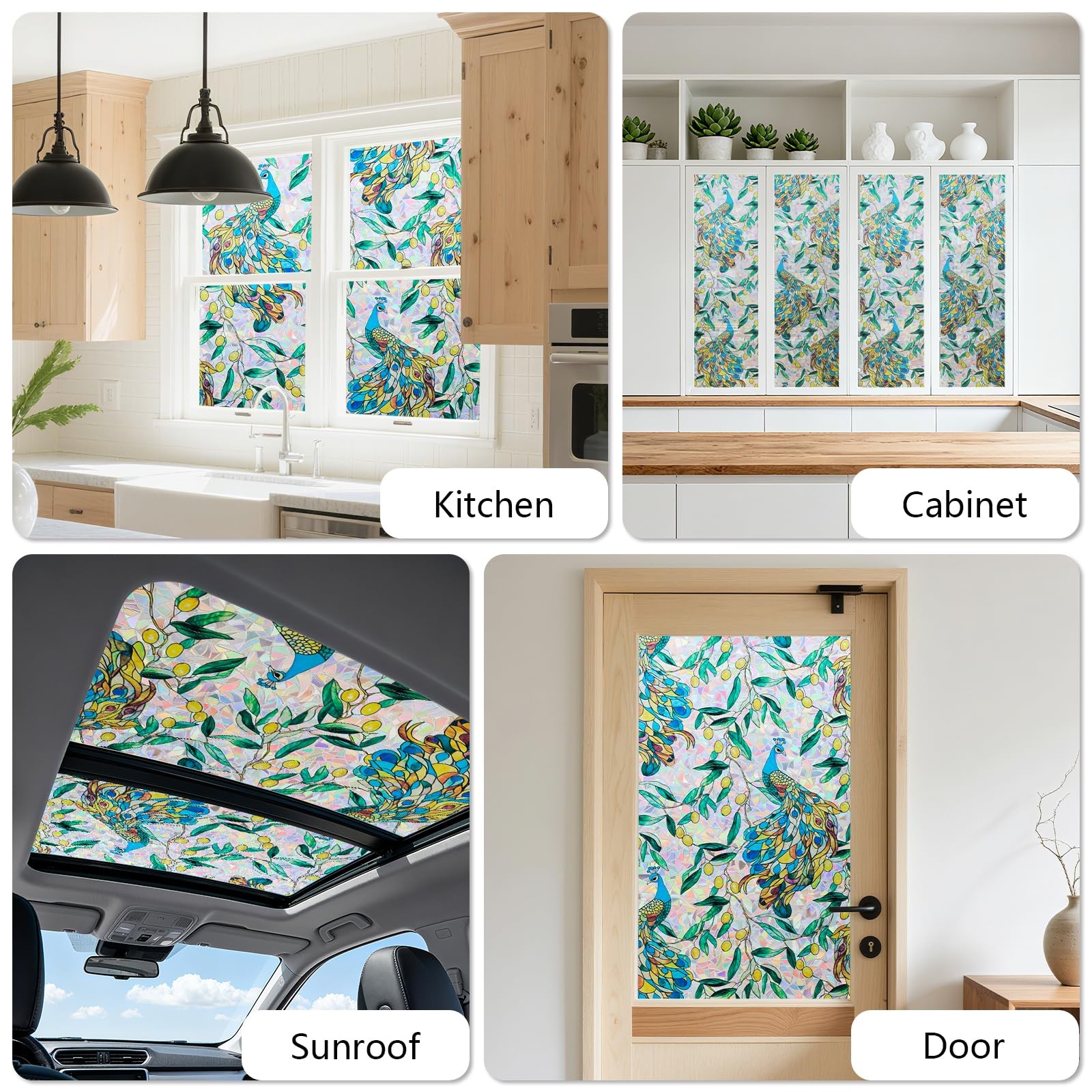 Window Privacy Film, Stained Glass Sticker Floral Window Clings, 17.5” x 78.7”