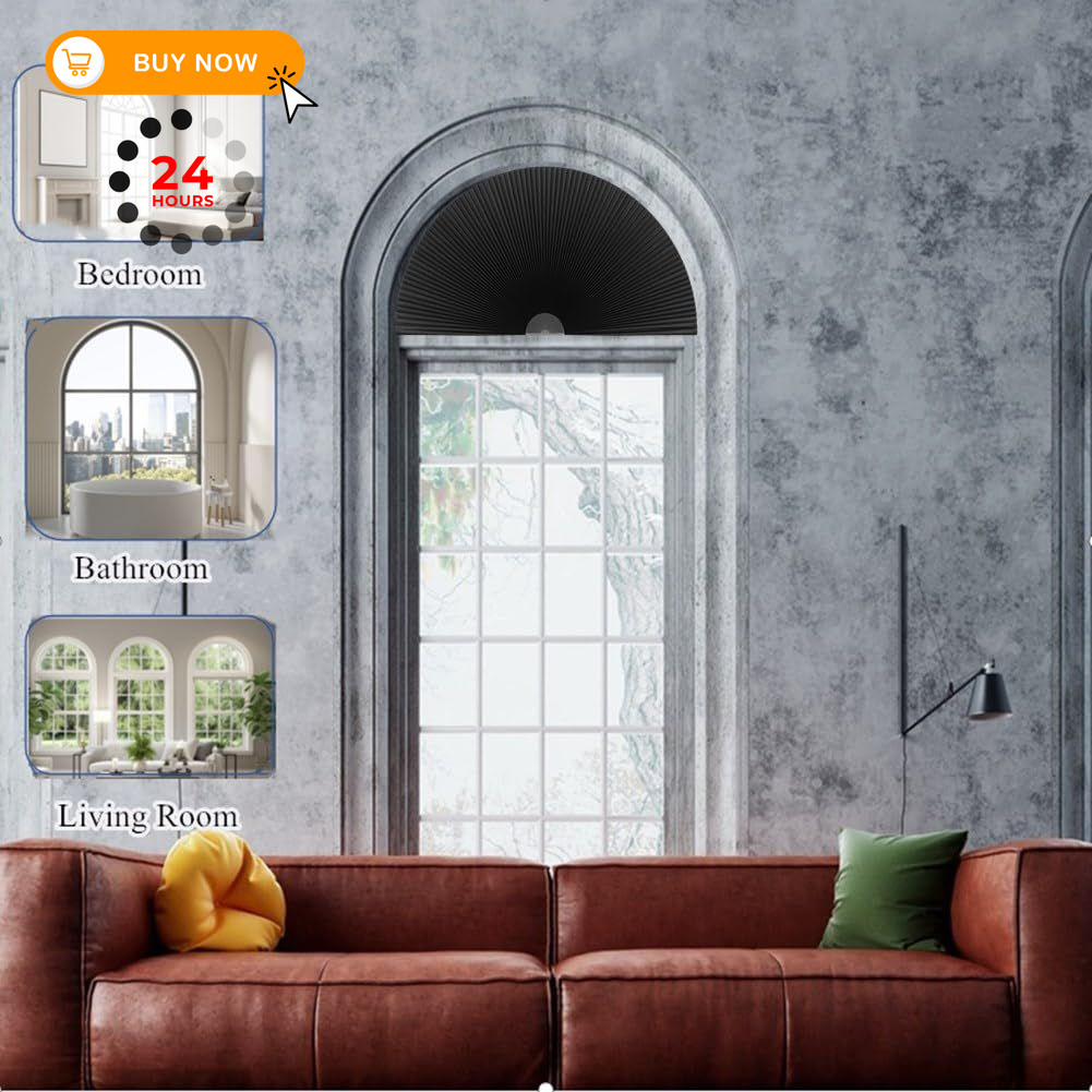 Arch Window Shade Blackout Cellular Shades Half Circle 24″W x 12″H, Black