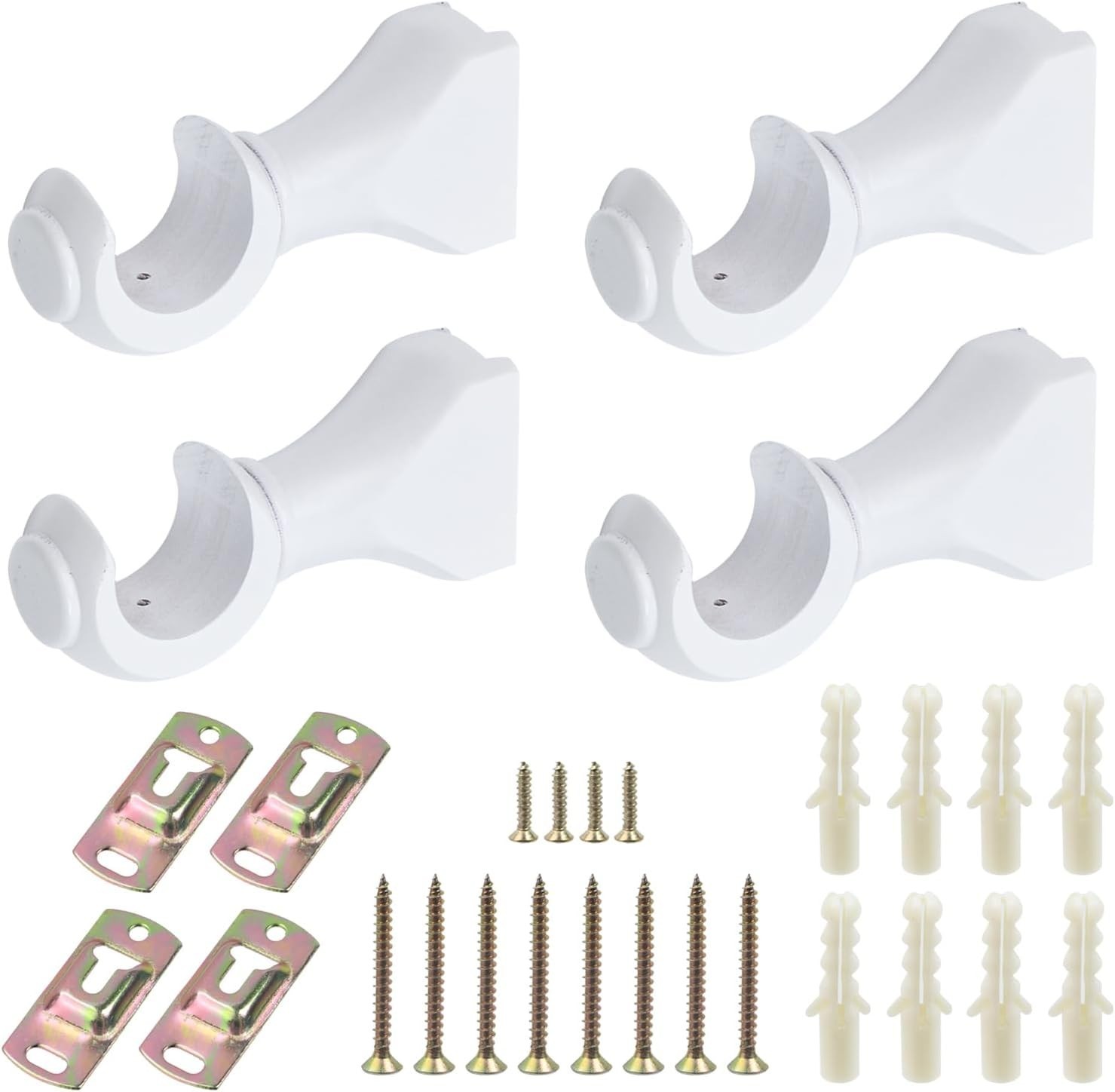 Wood Curtain Rod Brackets 4 Pack White Support for 1-3/8in 35mm Rods