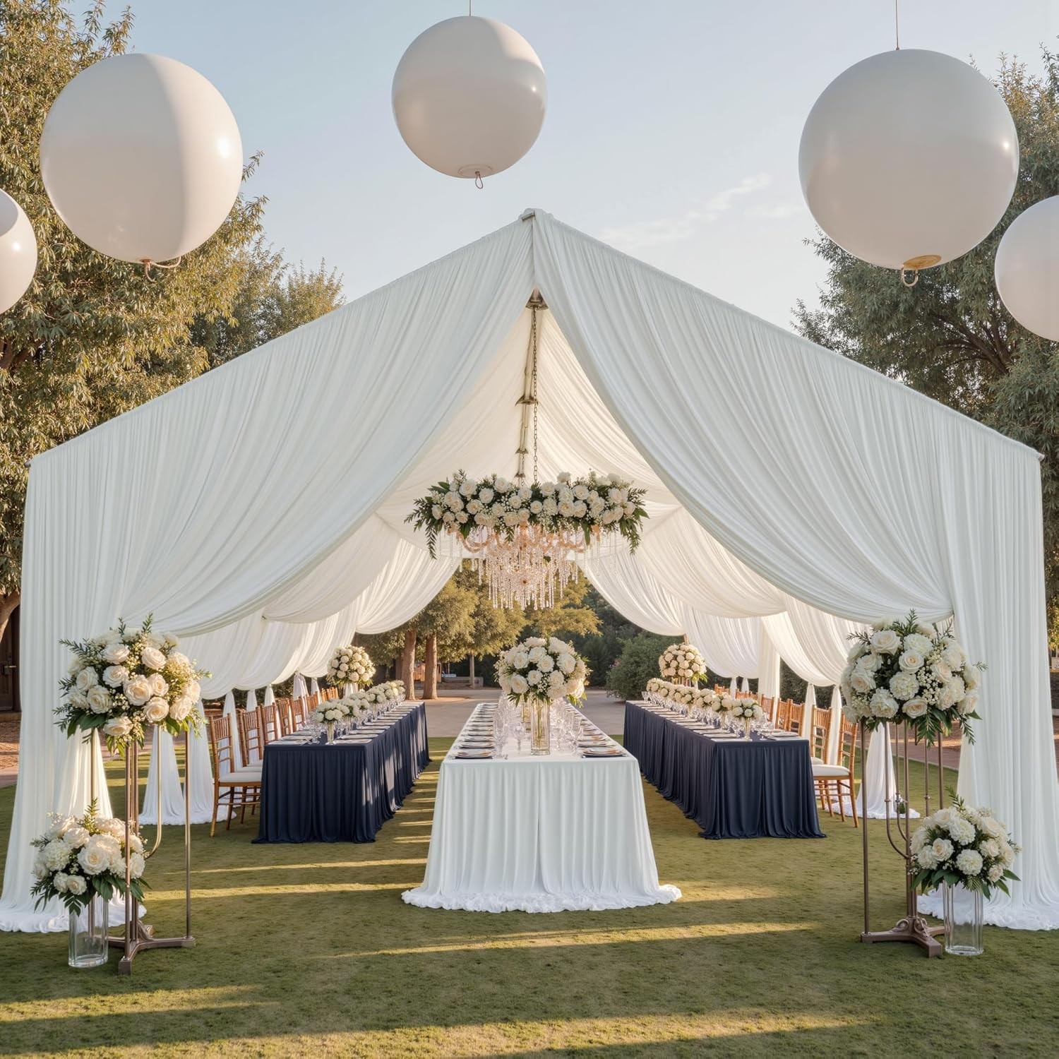 20ftx40ft Ivory Ceiling Curtain for Wedding Parties – 4 Panels Wrinkle-40 FT