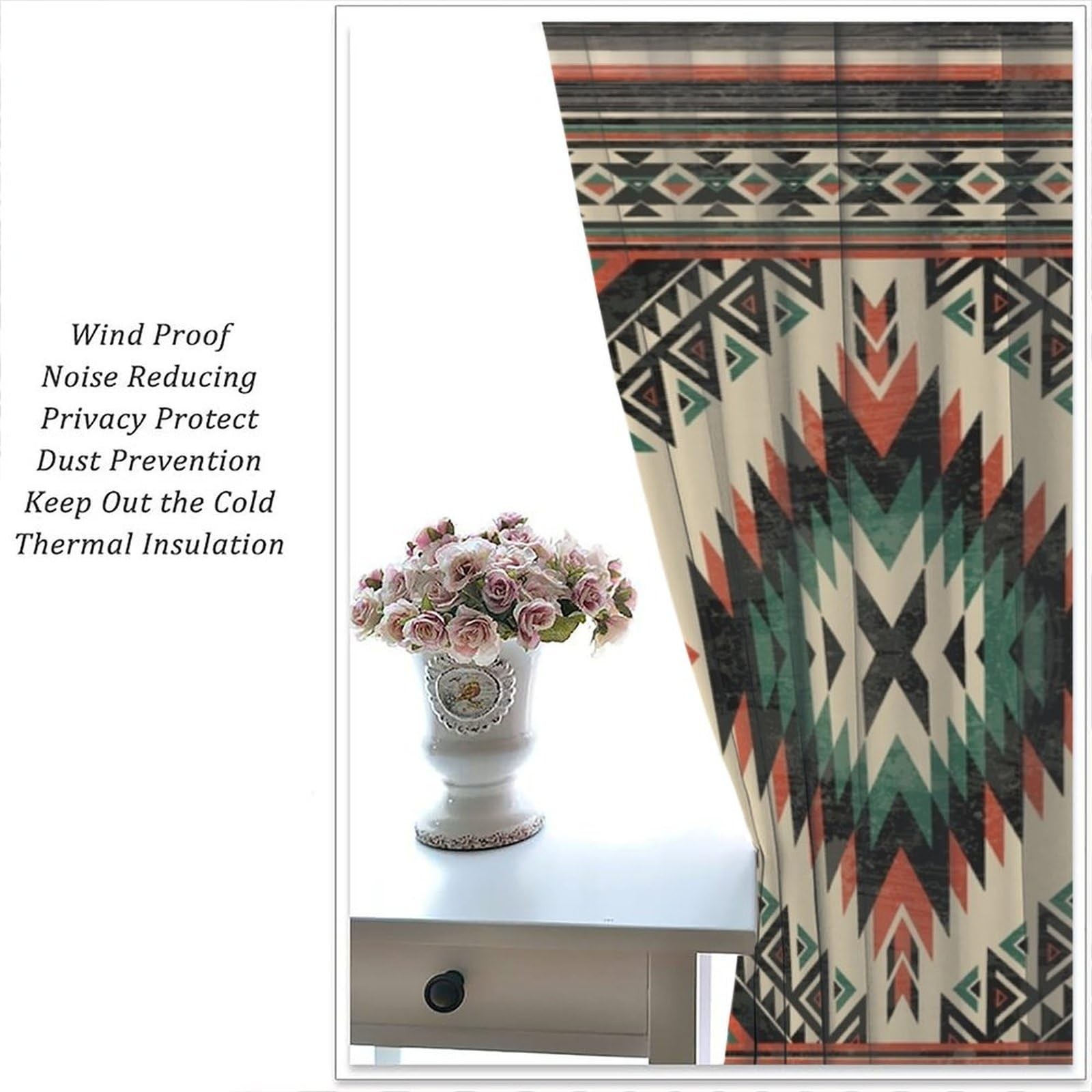 Aztec Thermal Insulated Curtain, Native American South Western Fantasy Boho T…