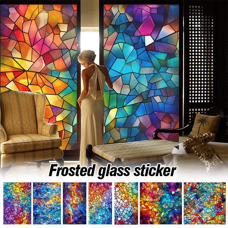 Church Stained Glass Film Frosted Window Sticker Bathroom Office HomeDecor Retro