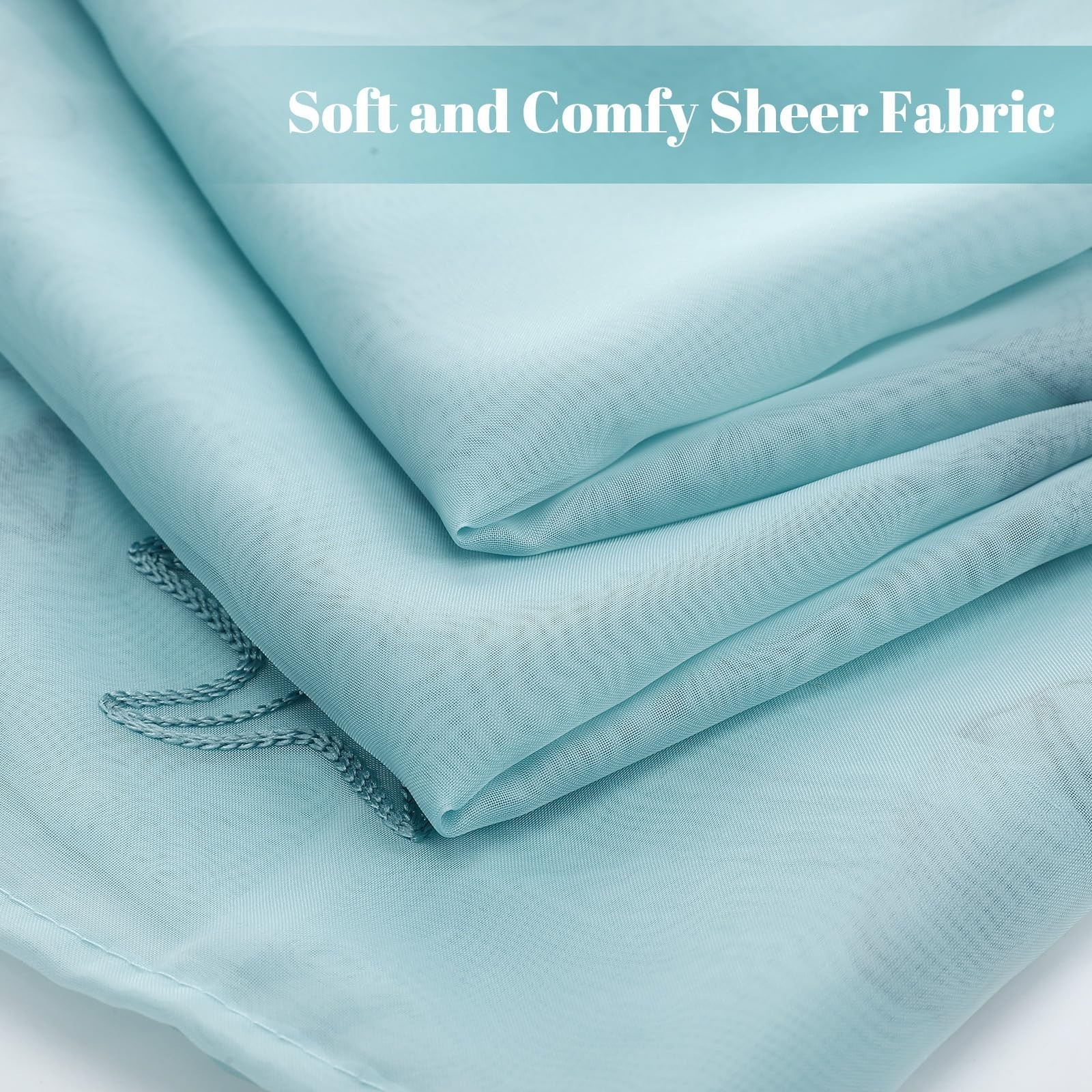 Coastal Beach Sheer Curtains 84″ Long, Embroidered Voile Window Decor for Kids’