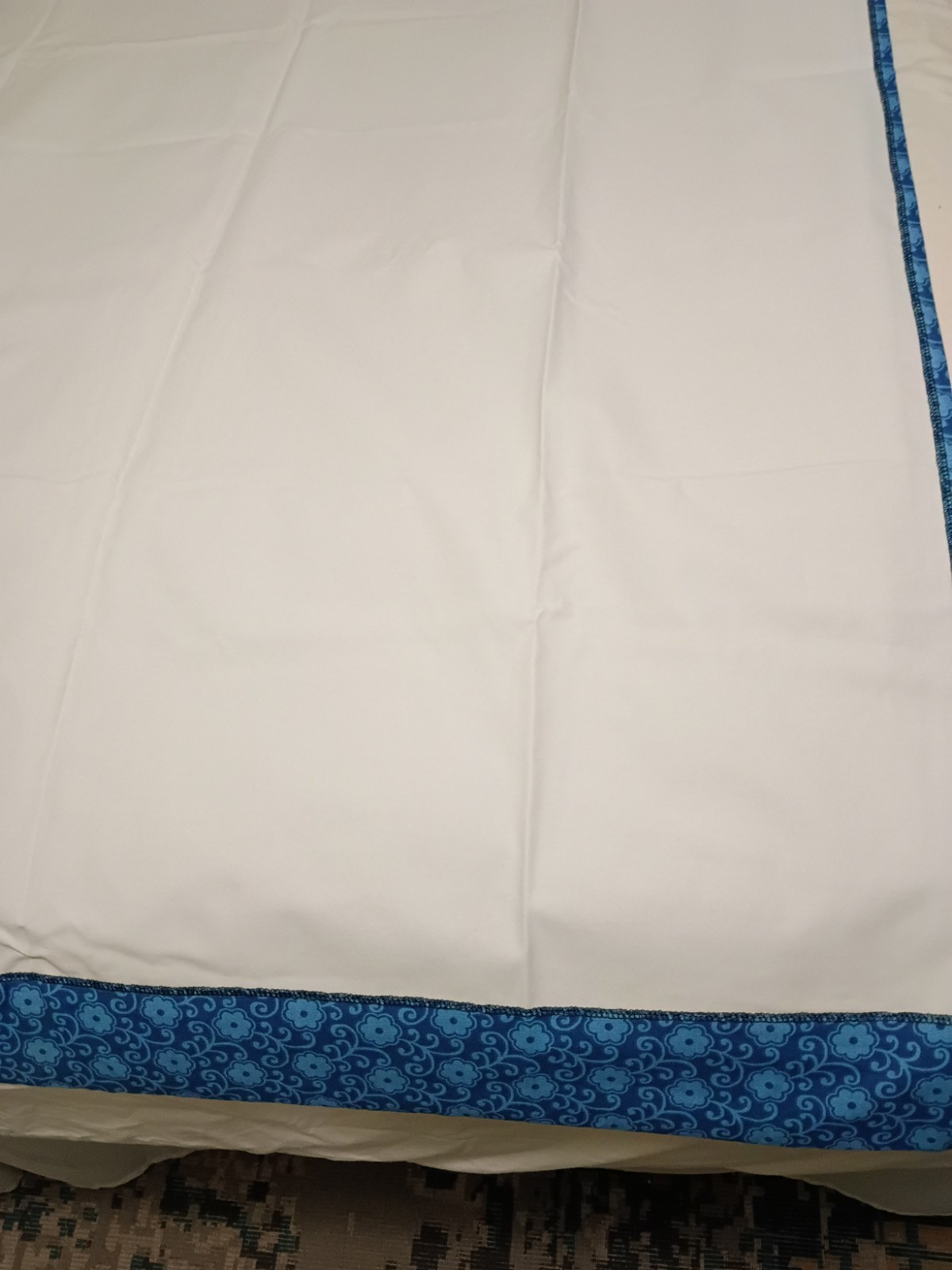 Country Drape Curtains Panels Blue Daisy Pattern Handmade Pair 43″ X 60″ Lined