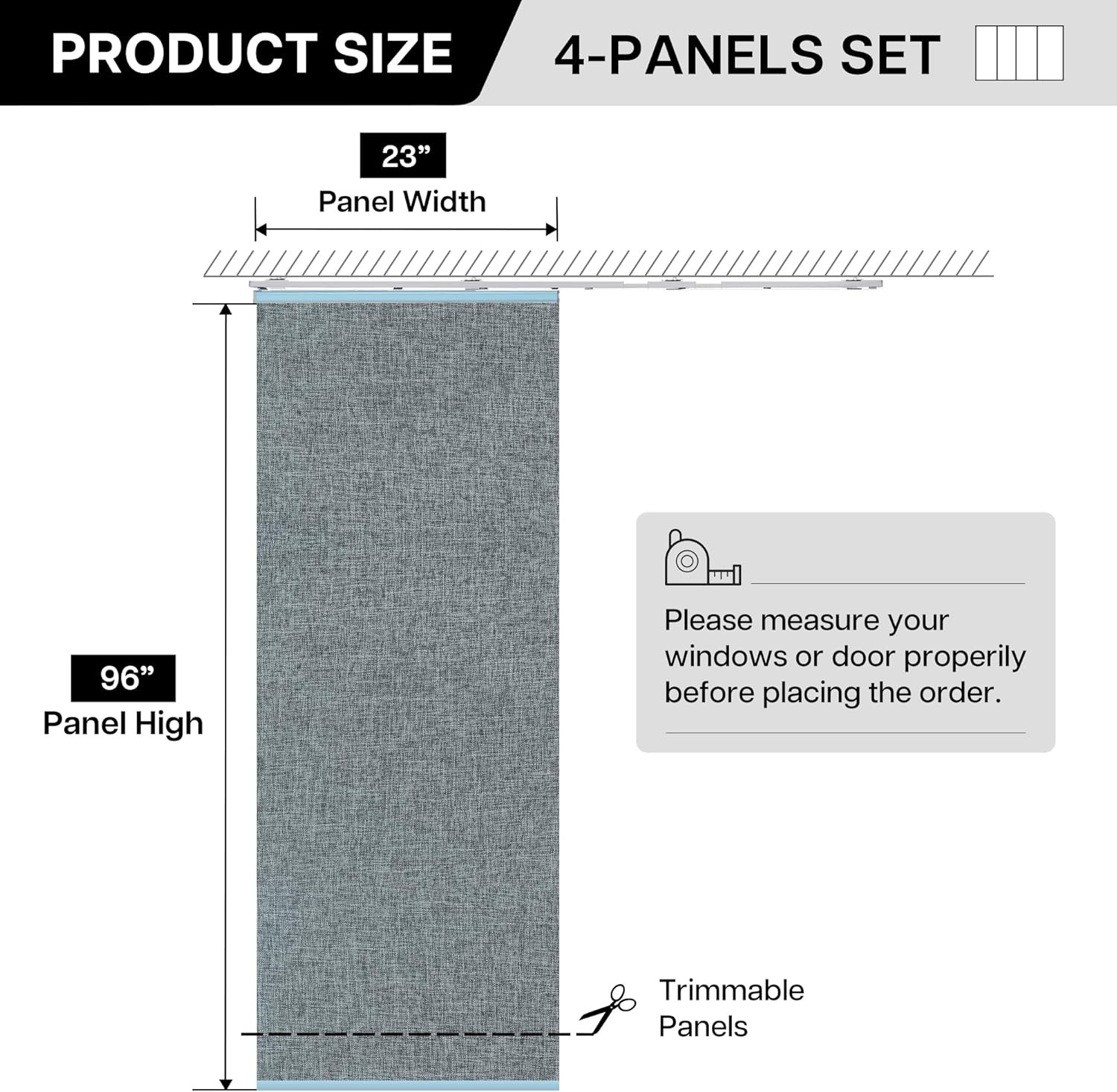 4-Panel Replacement Fabric for Sliding Panel Track Blinds – 23″ W x 96″ L –