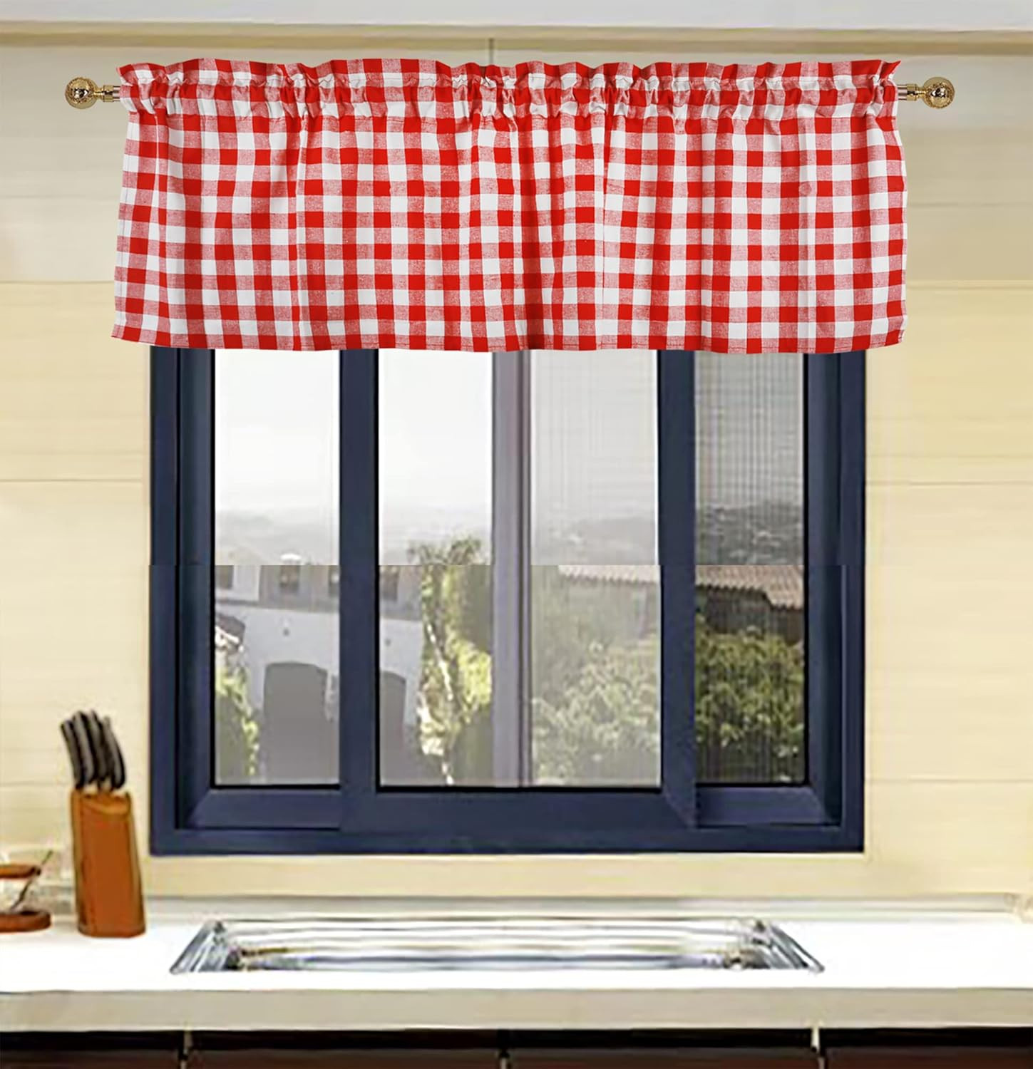 Kitchen Valance Buffalo Check Red White Plaid Farmhouse Curtain 18×52″ 2 Pack
