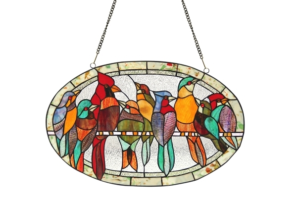 Tiffany Style Stained Ring Of Many Birds Window Panel Glass ONLY ONE THIS PRICE