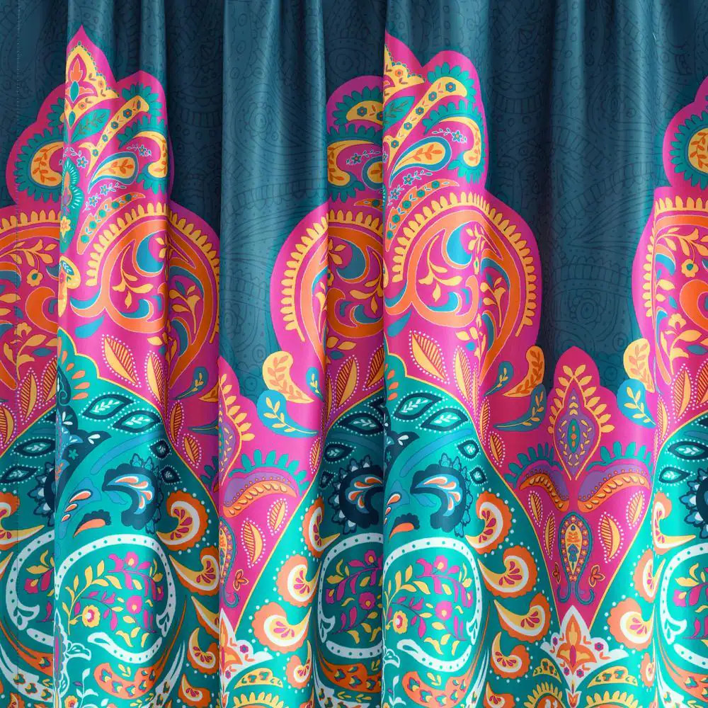 Turquoise/Navy Abstract Rod Pocket Room Darkening Curtain – 52 In. W X 84 In. L