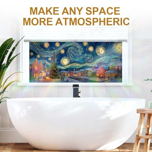 Decorative Window Film Swirling Night Winter Village, 39.37×17.32 Colorful1182