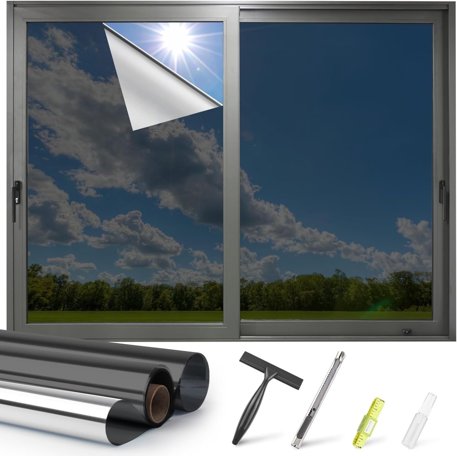 Daytime Privacy Window Film: 17.5×78.7 Inch Mirror Tint with Installation Tools