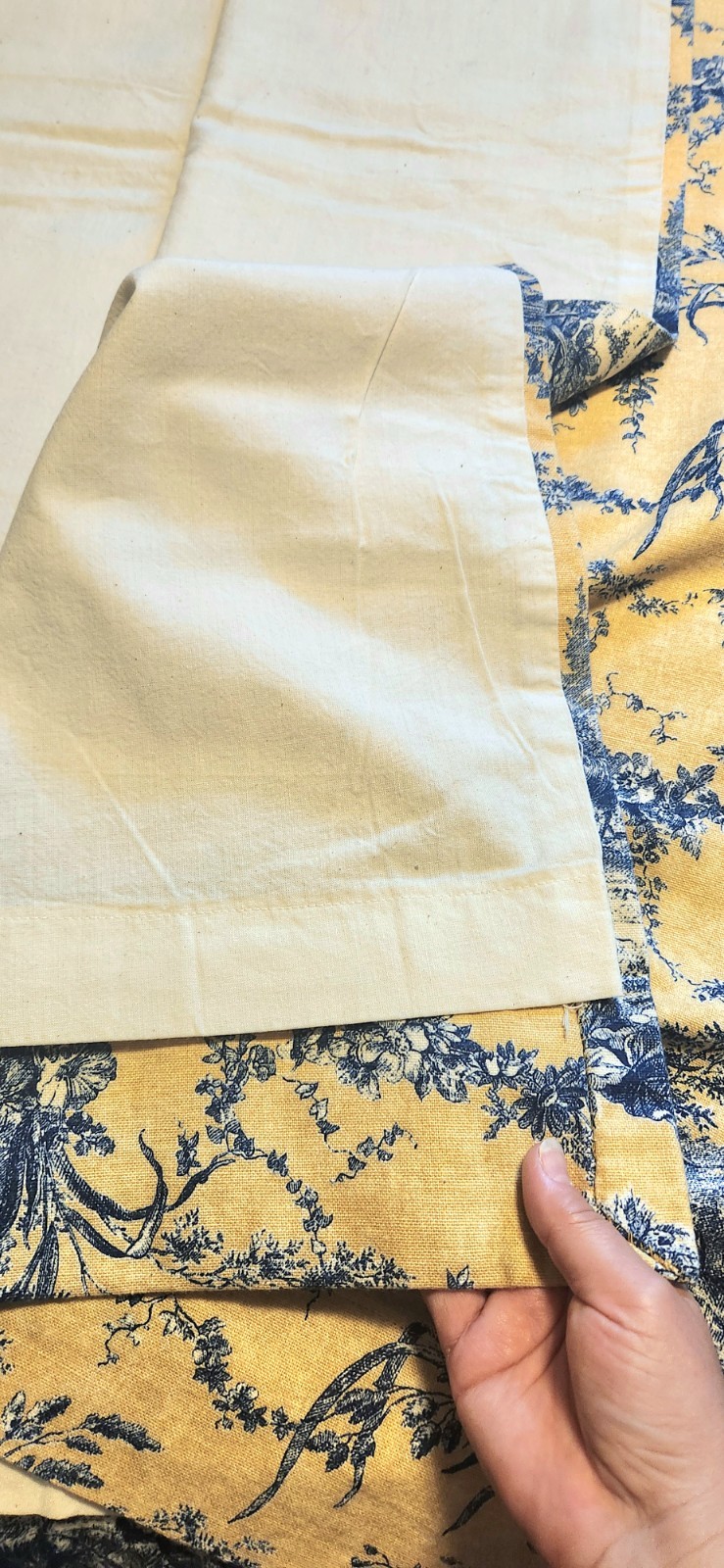 VINTAGE Yellow/Blue FRENCH TOILE Curtains 100% COTTON Fully Lined 51″L/50″W