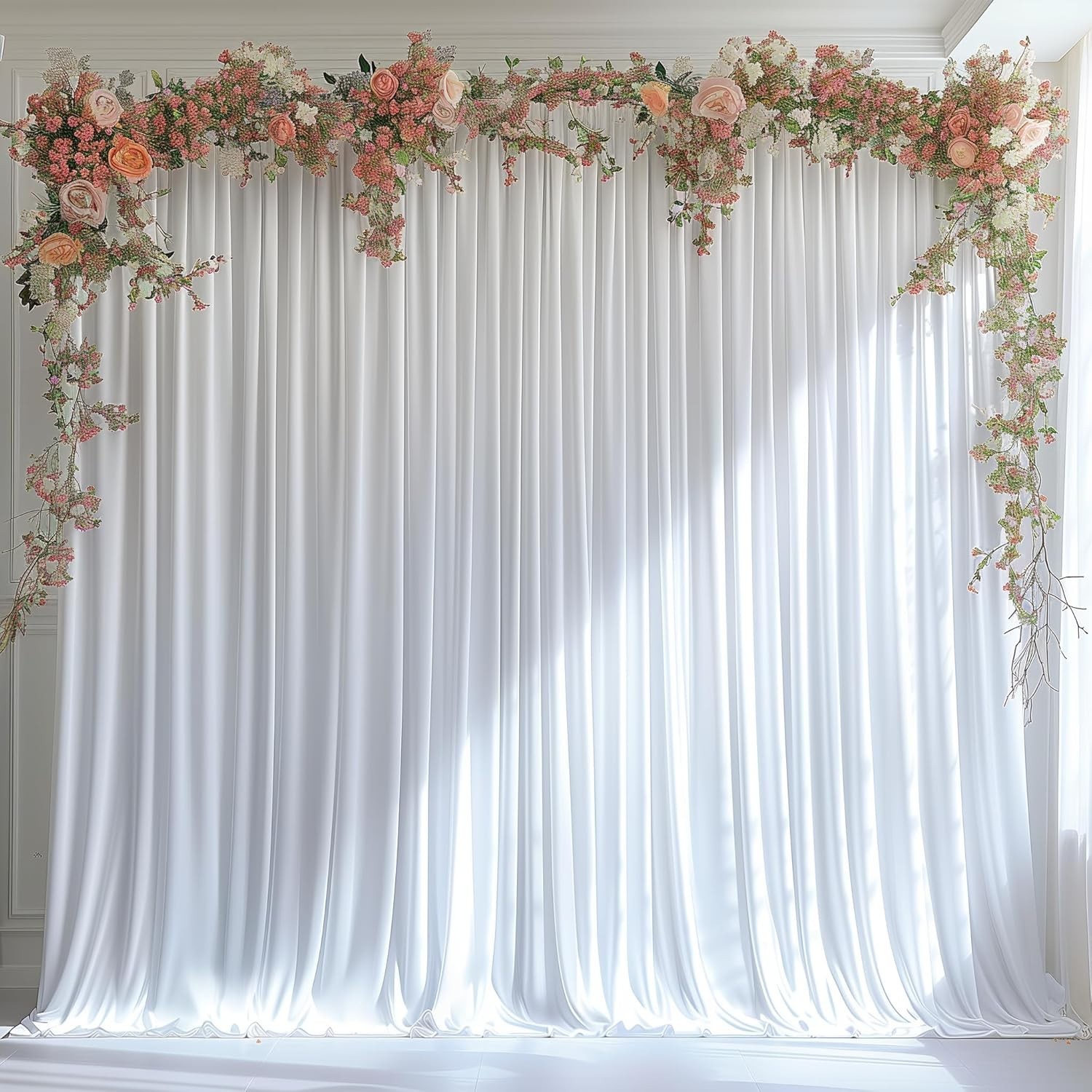 30x10ft Wrinkle Free White Backdrop Curtain for Parties Soft Fabric Drapes