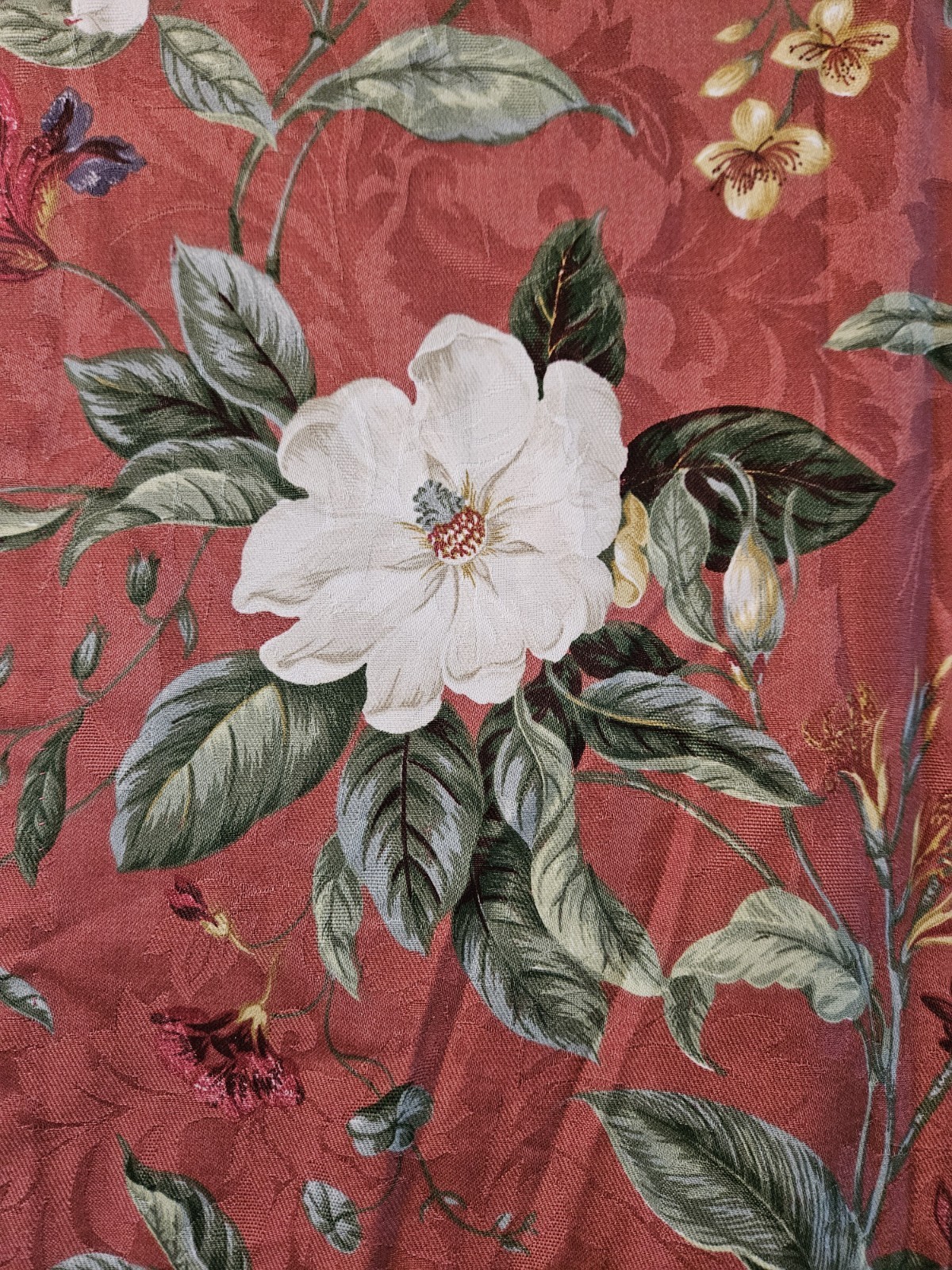 Waverly Williamsburg Magnolia Butterfly Dogwood Coral Curtain Panels (2) 48.5×85