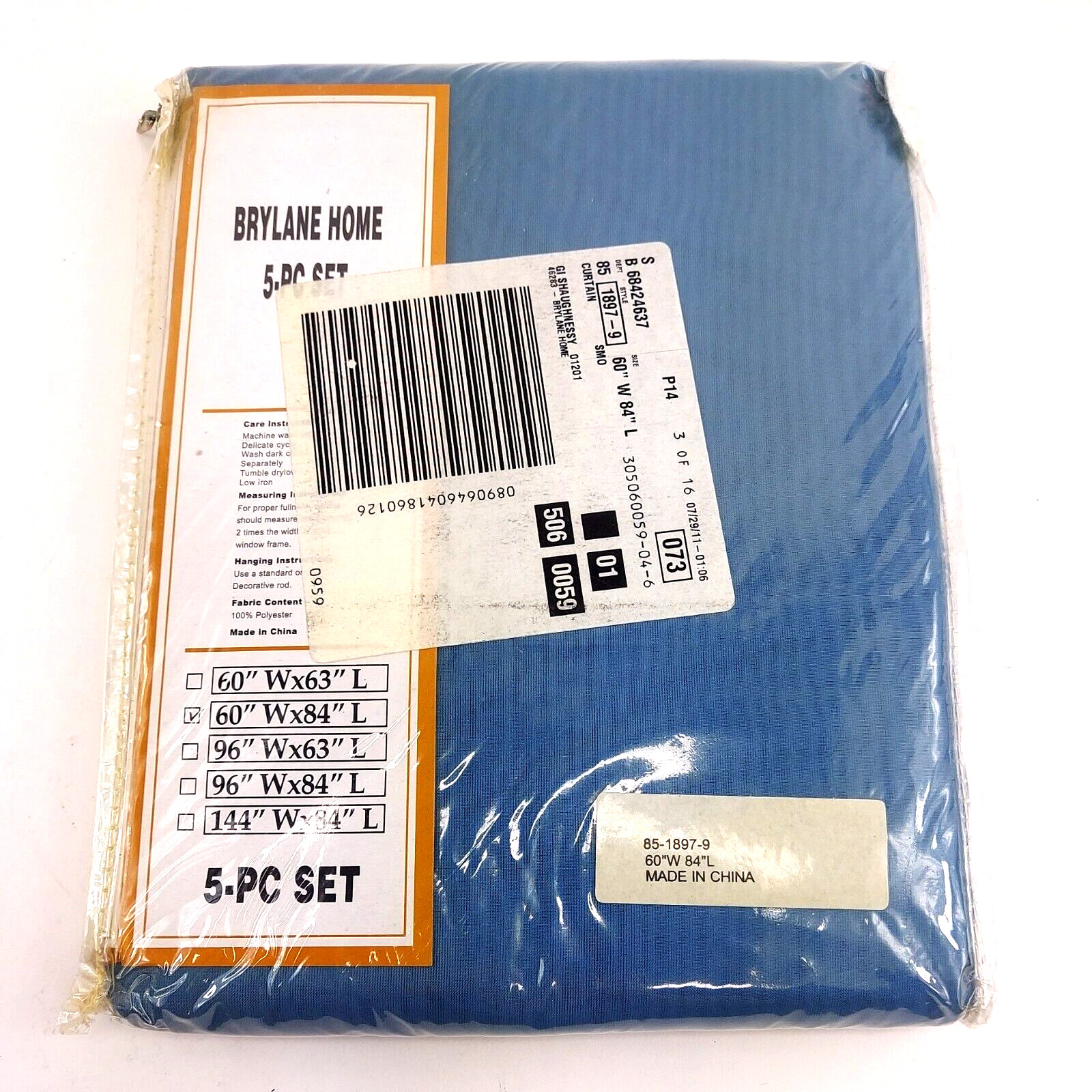 Brylane Home Sheer Voile 5 Piece One-Rod Curtain Valance Set 60 x 84 Smoke Blue